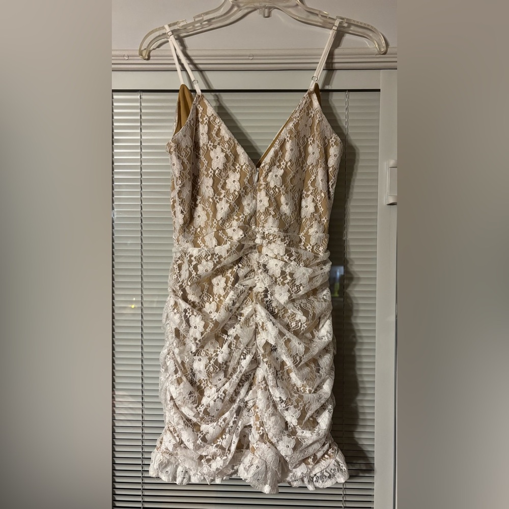 Lulu's Cream Lace Backless Dress